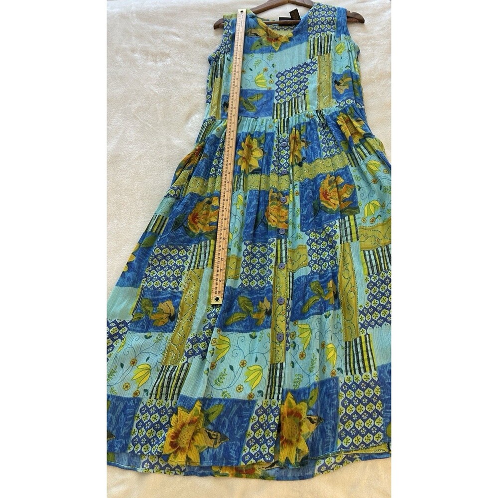 Bila Maxi Dress Women M Boho Patchwork Floral Tropical Flowy Crinkle Festival 90 - Picture 6 of 10
